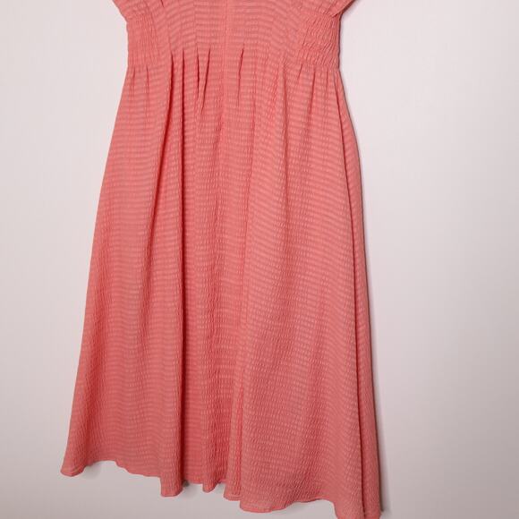 CLUB MONACO Seersucker Fit & Flare Dress Knee Length Tea Rose Pink Women's 2 - Picture 10 of 15
